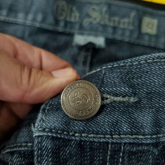 Old Skool Jeans 32 Men's Baggy Y2K Hip Hop Metallic Denim Streetwear‎ Straight - Picture 12 of 16